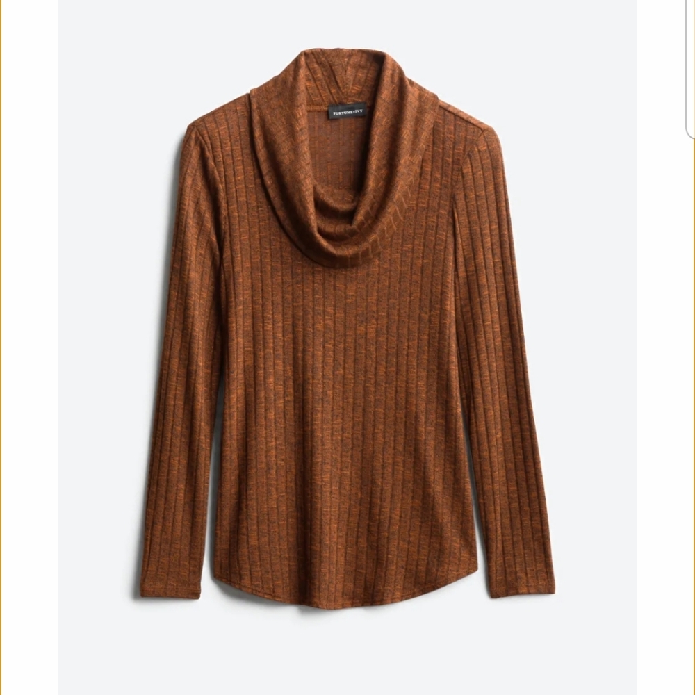 Hedia Cowl Neck Ribbed Knit Top XL
